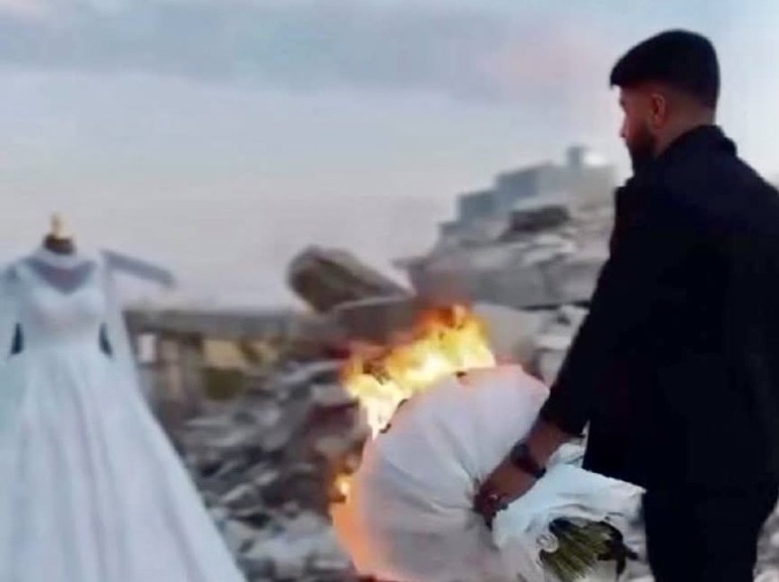 شاب يحرق فستان خطيبته